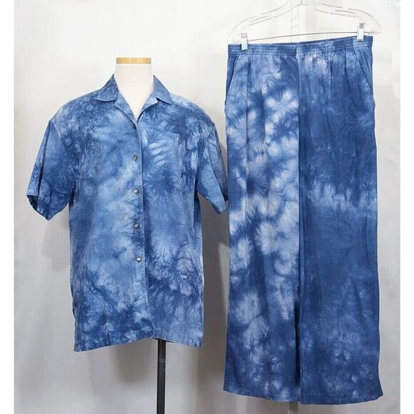 Vintage Pants - Vintage 90s Blue Tie Dye Top Pants Set Misses Size S L